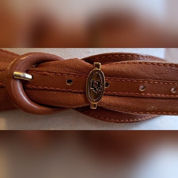 EUC Vintage RARE Christian Dior Tan Leather Casual Neutral Boho Belt SZ L main image 4